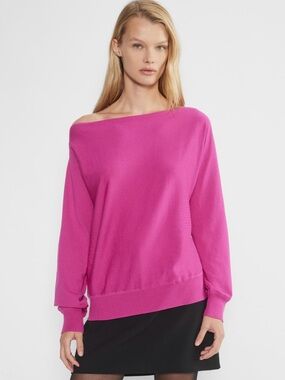 Babaton Inspiration Sweater Off-the-Shoulder Fuchsia Knit Open Boat Neck